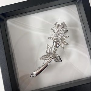 Silver Diamonds Rose Brooch